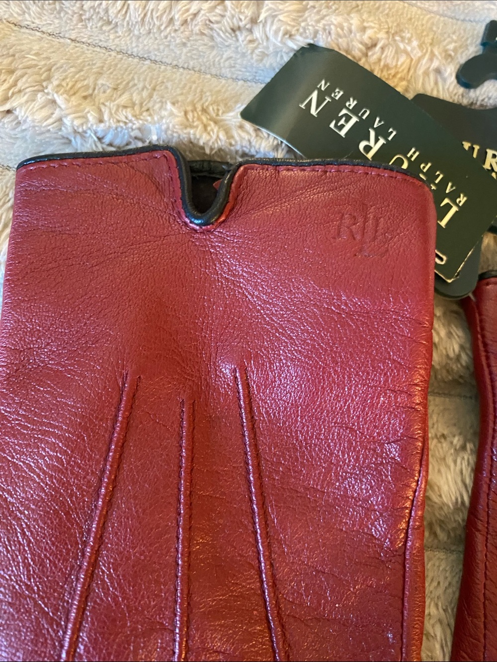 Lauren Ralph Lauren Burgundy Leather Gloves - Picture 2 of 5